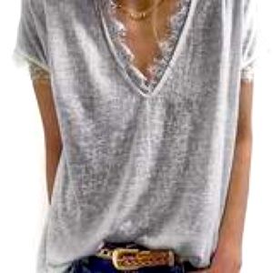Pretty lace v-neck grey top
